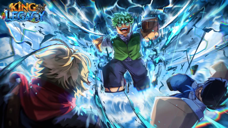 ภาพโปรโมตฉากต่อสู้จากหน้าเกม King Legacy บน Roblox